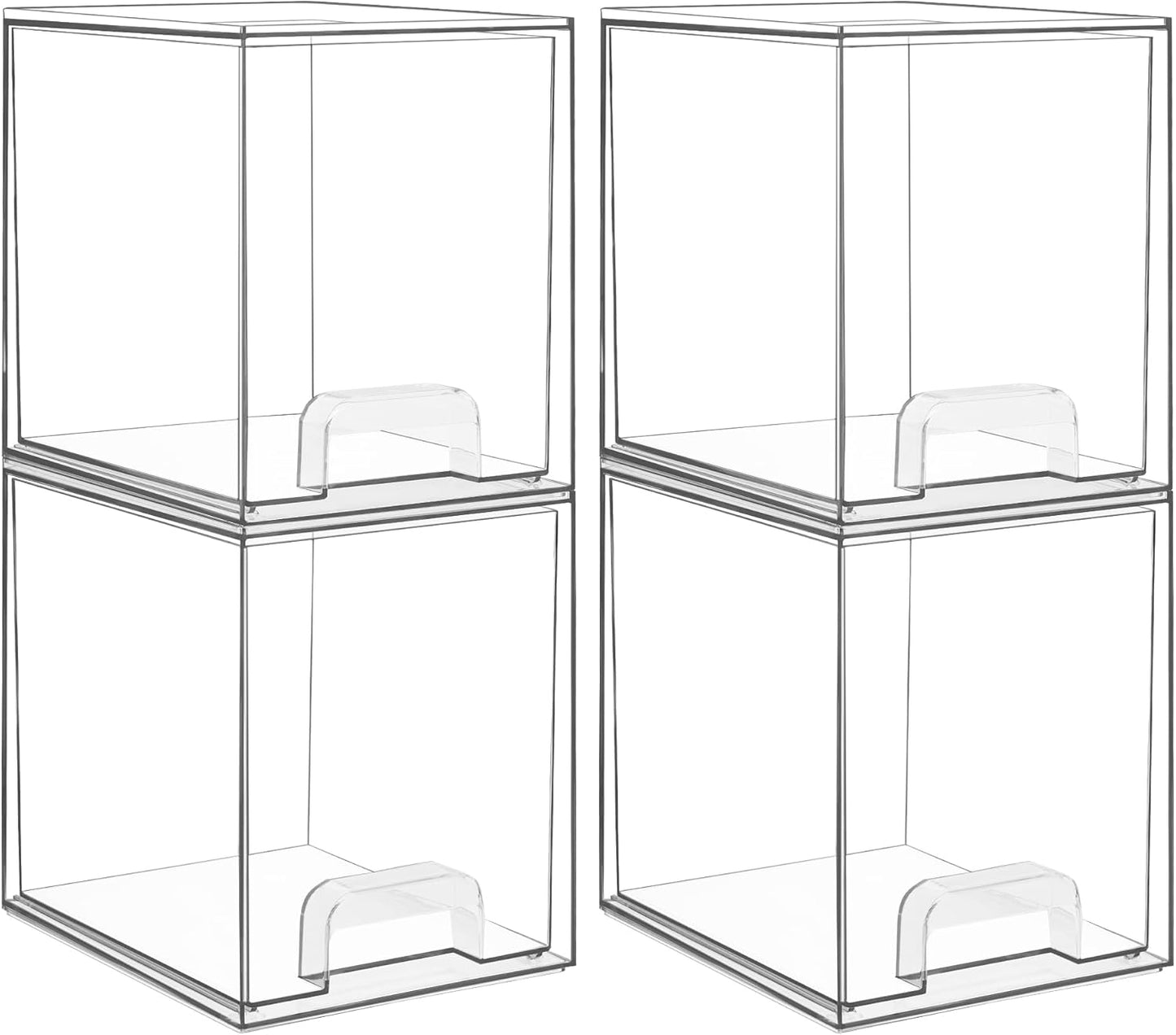 Vtopmart Clear Stackable Storage Drawers - 4 Pack Plastic Organizers for Skincare & Beauty Supplies | 7.6" Size