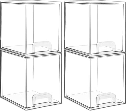 Vtopmart Clear Stackable Storage Drawers - 4 Pack Plastic Organizers for Skincare & Beauty Supplies | 7.6" Size