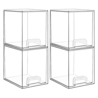 Vtopmart 7.6" H Clear Stackable Storage Drawers, 4 Pack Plastic Organizers Bins for Skincare, Cosmetics,Beauty Supplies,Ideal for Vanity, Bathroom,Kitchen Countertop,Cabinet Organization