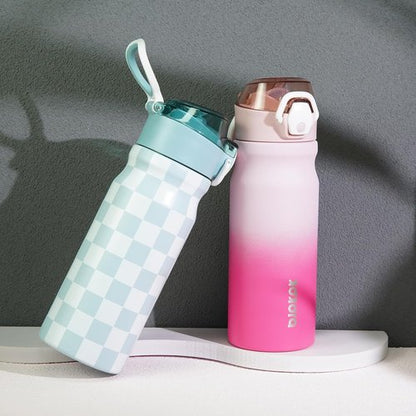 BJPKPK Stainless Steel Insulated Water Bottle - 18oz Reusable Thermal Flask with Straw Lid | Plaid Design