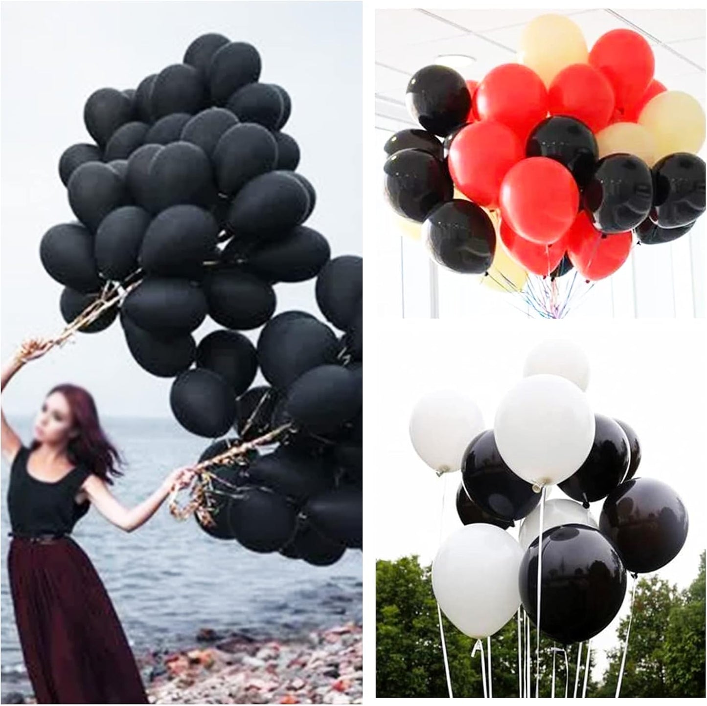 Skiennix 100 Pcs Black & White Balloons - 12 Inch Thickened Latex for Birthday & Wedding Decor