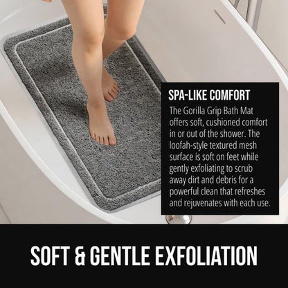 GORILLA GRIP Exfoliating Bath Mat - Soft Loofah-Style Scrubber with Quick Dry Drainage | 24x16, Gray