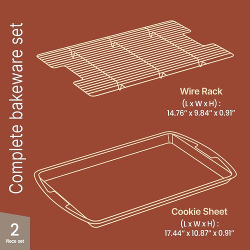 Gray Marble Nonstick Cookie Sheet Set by [Brand Name] - 2-Piece Carbon Steel Pan & Cooling Rack, Oven Safe Up to 450°F