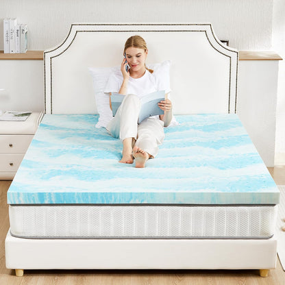 Sweetcrispy Mattress Topper - Cooling Gel Infused Memory Foam | 2 Inch Thick Twin Size Bed Pad, Blue