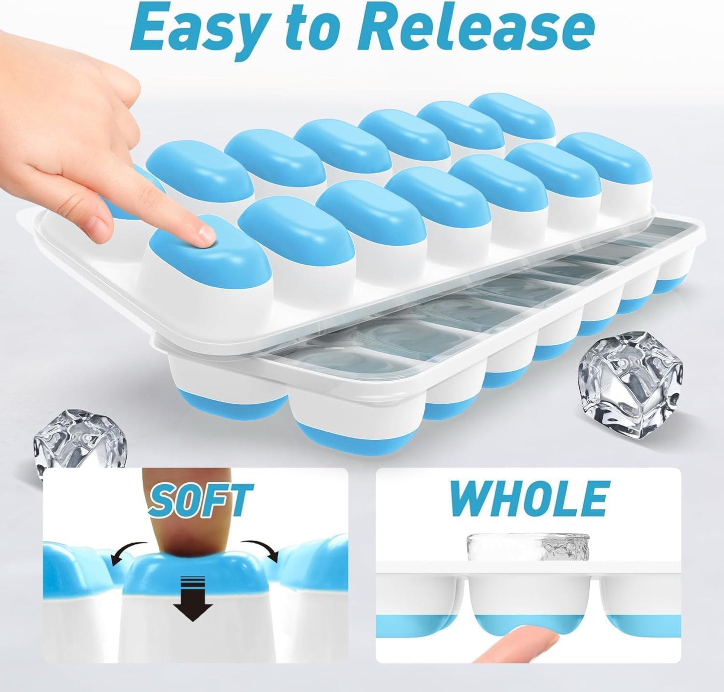 Skiennix Ice Cube Tray - Durable Stackable Design with Removable Lids | 4 Packs, 56 Cubes for Easy Release
