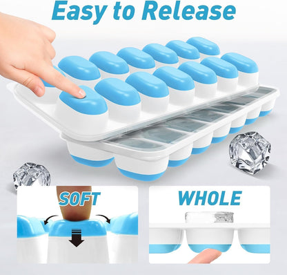 Skiennix Ice Cube Tray - Durable Stackable Design with Removable Lids | 4 Packs, 56 Cubes for Easy Release