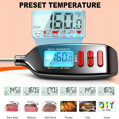 Antonki Digital Meat Thermometer - Instant Read Food Thermometer with Long Probe for Cooking & Grilling | Backlit Display Included