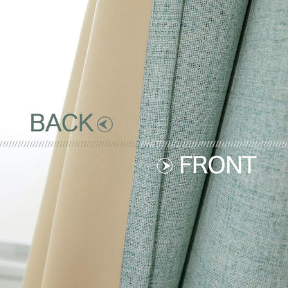 MIULEE 90-Inch Linen Texture Curtains - 100% Blackout Thermal Insulated Seafoam Green Drapes | 52x90 Inch (2 Panels)
