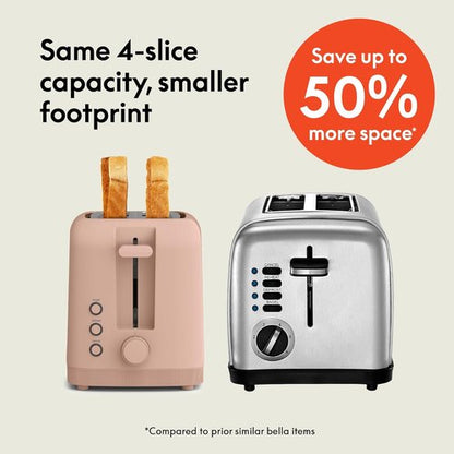 Bella 4-Slice Slim Toaster - 6 Shade Settings, Reheat & Cancel Functions | Fits Sourdough, 10” Long Slot, Blossom Color