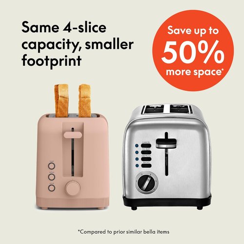 Bella 4-Slice Slim Toaster - 10” Long Slot with 6 Shade Settings & Auto Shutoff | Blossom Color