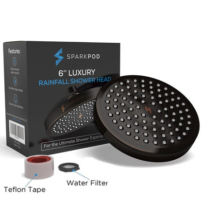 SparkPod Shower Head - High Pressure Rain - Premium Quality Luxury Design - Easy Clean Adjustable Replacement for Your Bathroom Shower Heads (Vintage Oil Rubbed Bronze, 6 Inch Round)