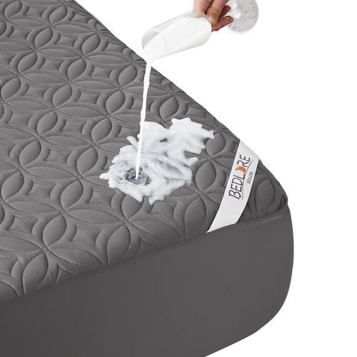 BEDLORE Waterproof Mattress Protector, Queen Size Mattress Pad Noiseless with Deep Pocket 6"-18" Depth, Soft Breathable Dirt-Proof Bed Mattress Cover Washable for Home, Bedroom, Hotel (Gray)