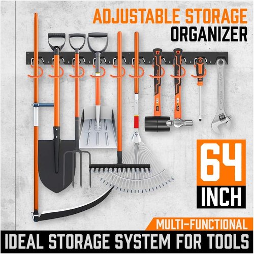 HORUSDY 64-Inch Adjustable Wall Mount Tool Organizer - Versatile Storage for Mops, Brooms & More