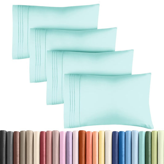 Queen Pillow Cases Set of 4 - Ultra Soft Hotel Quality Pillowcase Covers - Comfy, Cozy & Wrinkle Free - Shrinkage, Stain & Fade Resistant - Machine Washable Pillow Protectors - 4 Piece Set - Spa Blue