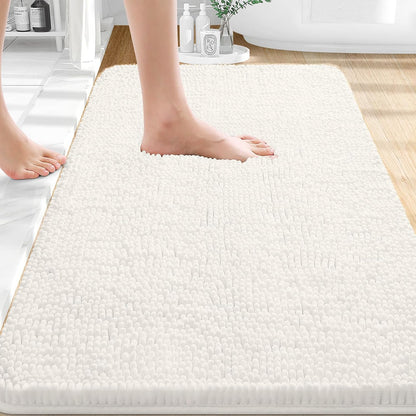 OLANLY Bathroom Rugs - Extra Soft Absorbent Chenille Bath Mats | Quick Dry, Machine Washable, 30x18, Ivory
