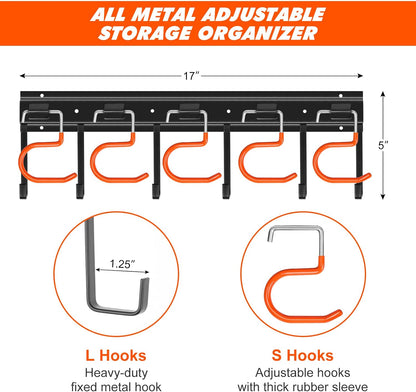 TVKB 34'' Metal Garden Tool Organizer - Wall-Mounted Storage with Hooks for Garage & Shed