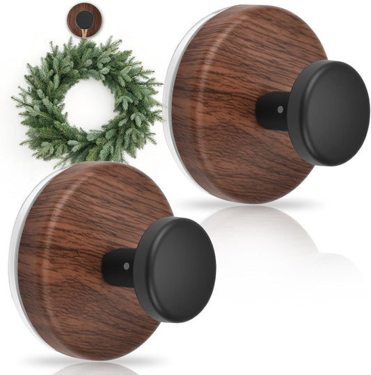 Walnut Suction Cup Wreath Hanger - No Drill Hook for All Seasons | 2 Pack for Front Door/Window