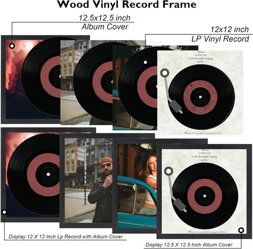 JCJMY Vinyl Record Frame - Sturdy Black Album Display for 12.5x12.5 Covers | 1 Pack