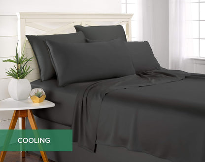 Pure Bamboo Short Queen Sheets - 100% Organic Viscose Bed Sheet Set, Soft & Cooling | 60"x75", Charcoal