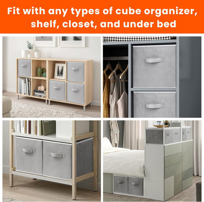 Storage Cube Bins - 11 Inch Size with 4 Large Baskets for Organized Shelving | 8 Pack