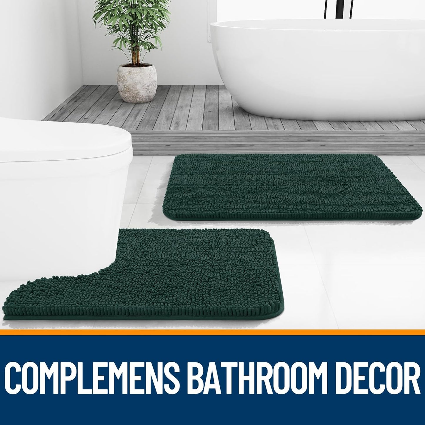 OLANLY Bathroom Runner Rugs - Soft Absorbent Chenille with Rubber Backing | 47x17 Inches, Blackish Green