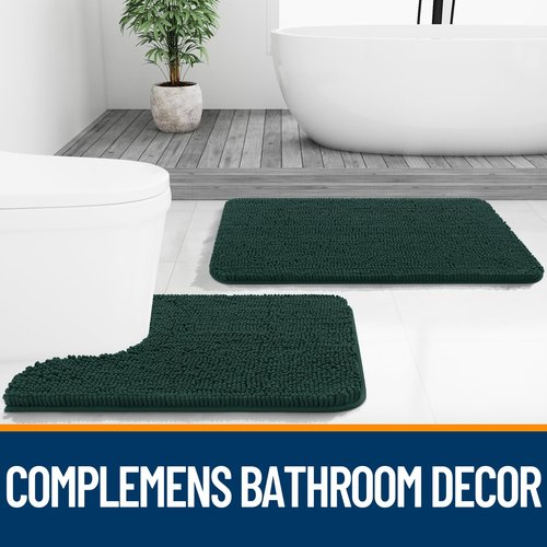 OLANLY Bathroom Rugs 47x20, Extra Soft Absorbent Chenille Bath Rugs, Rubber Backing Quick Dry, Machine Washable Bath Mats for Bathroom Floor, Tub and Shower, Home Decor Accessories, Blackish Green