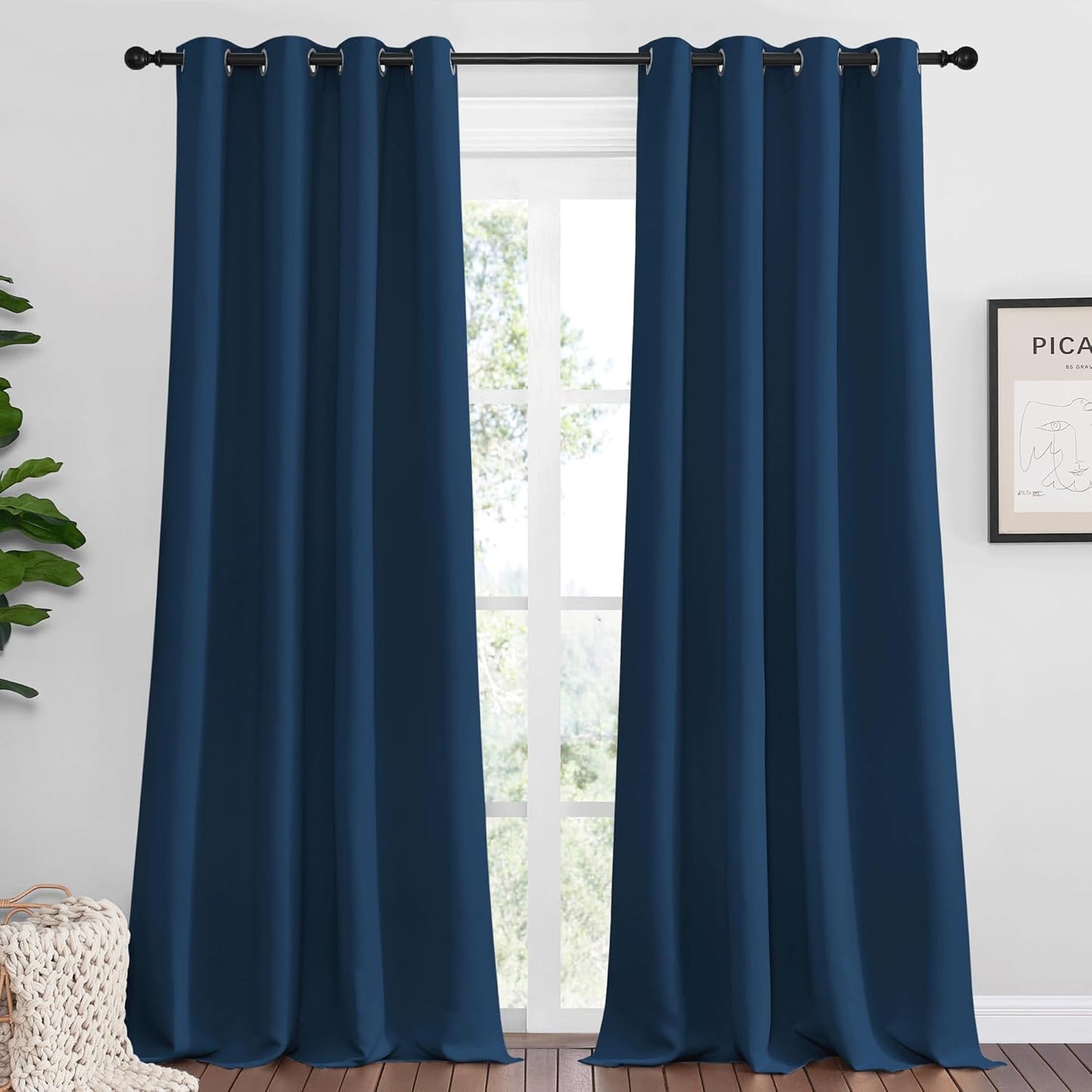 NICETOWN Moroccan Blue Blackout Curtains - 102" Long, 55" Wide, Sound Reducing & Energy Efficient | 2 Panels for Modern Decor