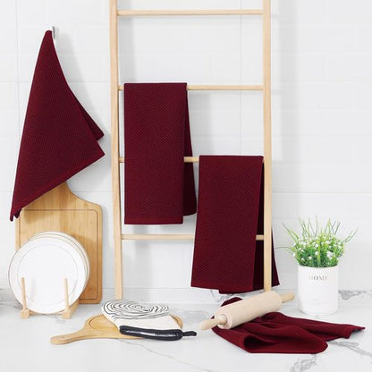 Homaxy 100% Cotton Waffle Weave Kitchen Dish Towels - Ultra Soft & Absorbent, 13 x 28 Inches, 4-Pack | Burgundy