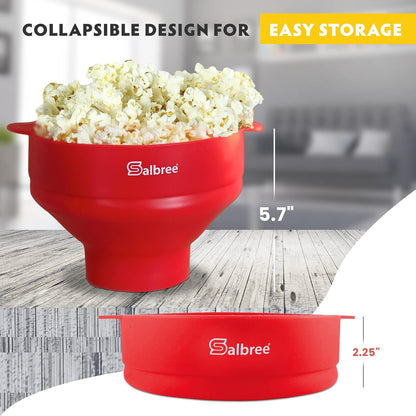 Salbree Collapsible Silicone Microwave Popcorn Popper - 16 Cup Capacity, Versatile & Colorful Options (Red)