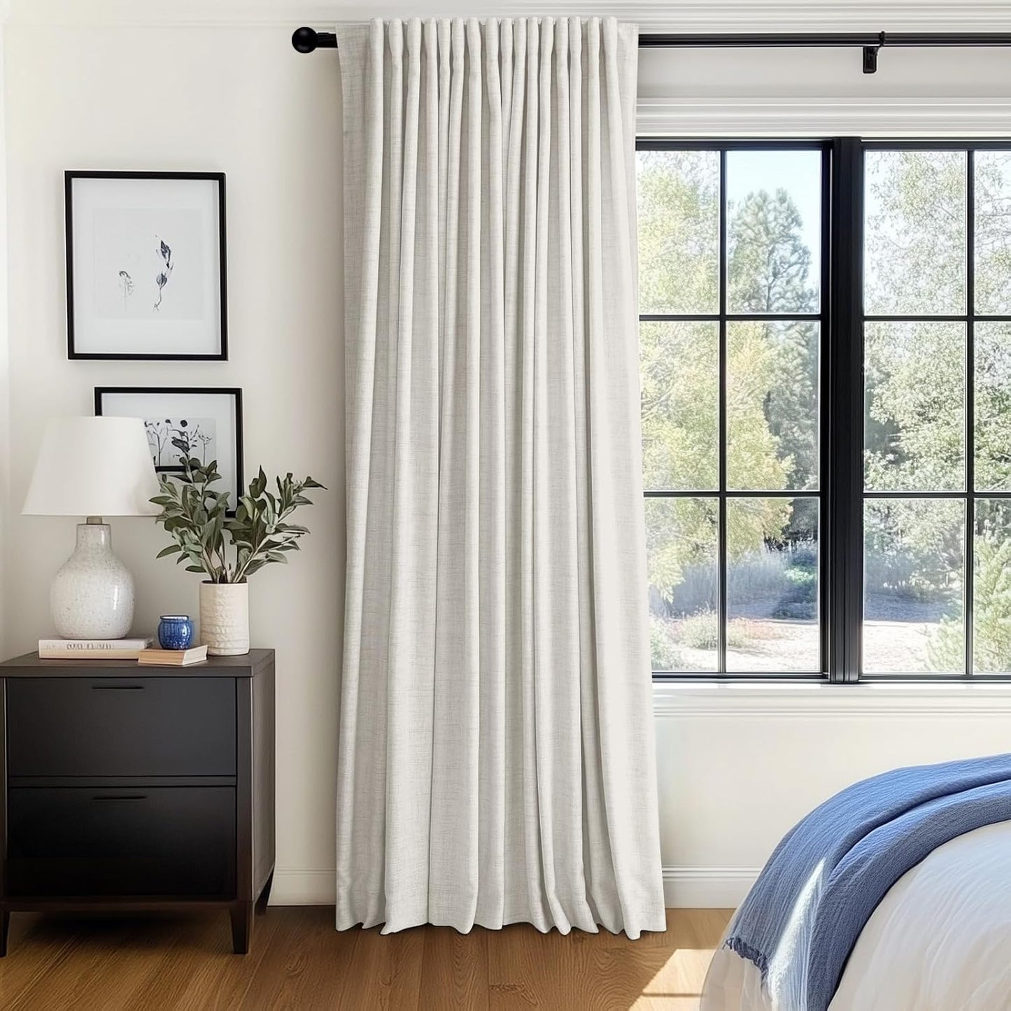 Skiennix 100% Blackout Linen Curtains - Thermal Insulated Drapes for Bedroom | 96" Long, Beige