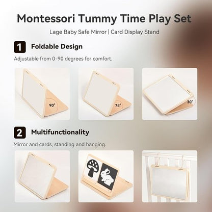 IEATFO Tummy Time Play Set - Adjustable Angle Double-Sided Design with Safe Mirror & High Contrast Cards