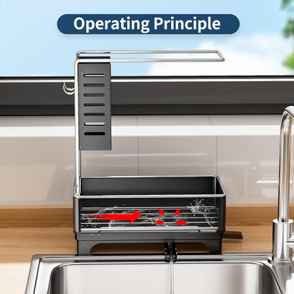 Skiennix Kitchen Sink Caddy - Rustproof Sponge Holder with Brush & Dishcloth Rack | Black