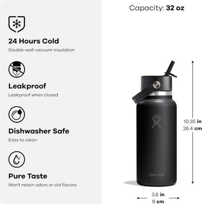 Hydro Flask Water Bottle - Insulated Stainless Steel with Wide Mouth Flex Straw Lid | 32 Oz Harbor Blue