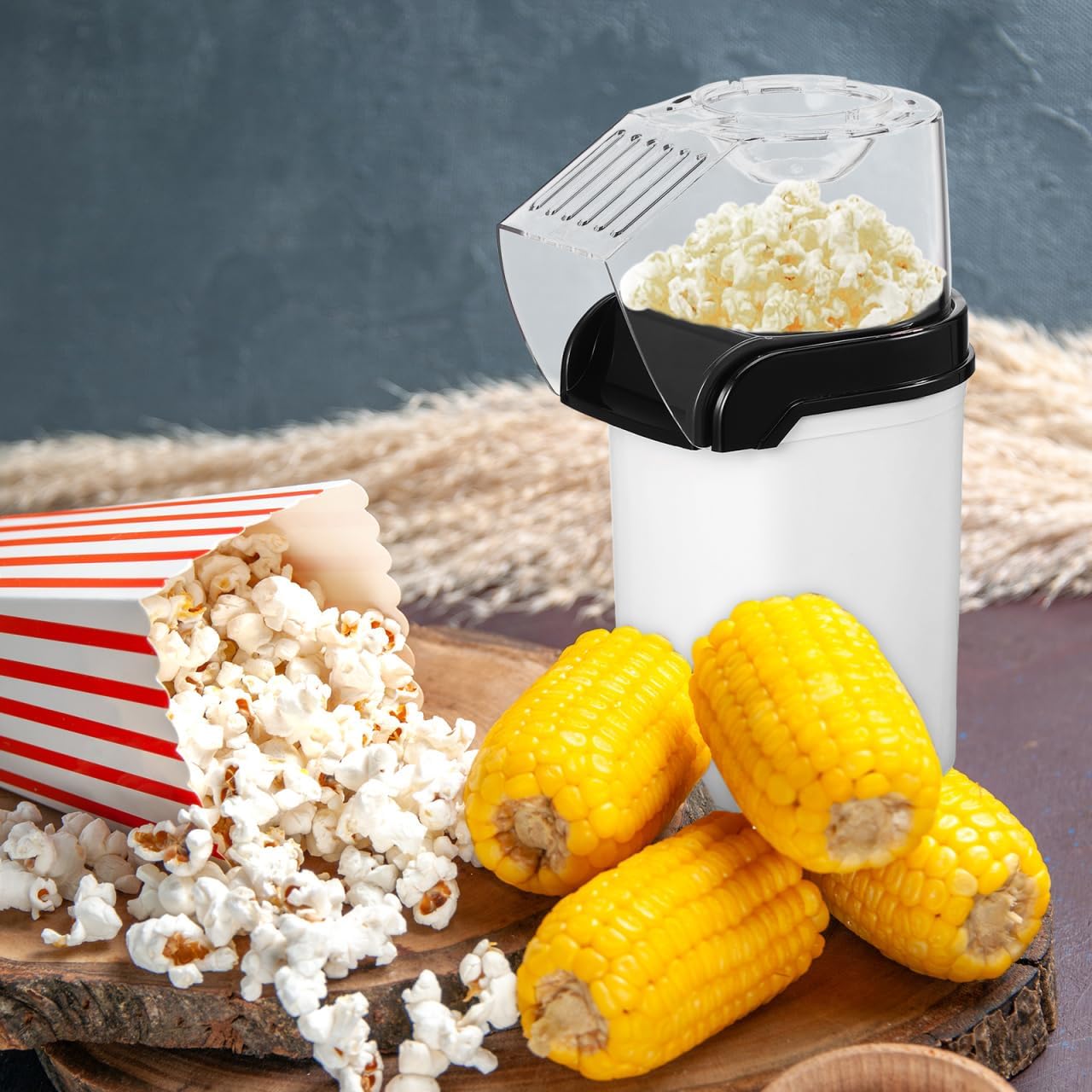 OUNONA Electric Hot Air Popcorn Maker - Compact 10-Inch Home Machine for Quick Snacks & Movie Nights