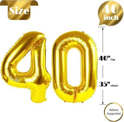 Gold Number 40 Balloon - 40-Inch Golden Birthday Decoration for 40th Party Celebrations