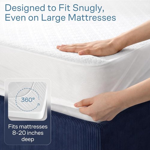100% Waterproof Queen Mattress Protector - Noiseless Bamboo Viscose for Ultimate Spill & Stain Defense | White
