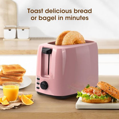 iSiLER 2-Slice Toaster - 1.3-Inch Wide Slot Bagel Toaster with 7 Shade Settings & Removable Crumb Tray | Pink