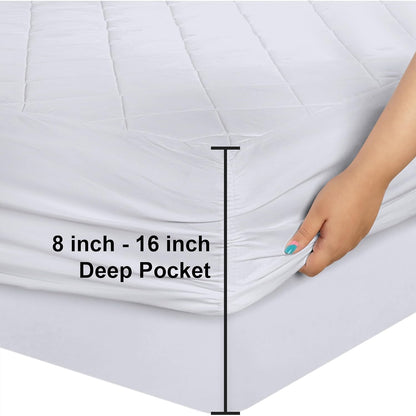 Utopia Bedding Quilted Fitted Mattress Pad - Queen Size Deep Pocket Protector | Machine Washable (White)