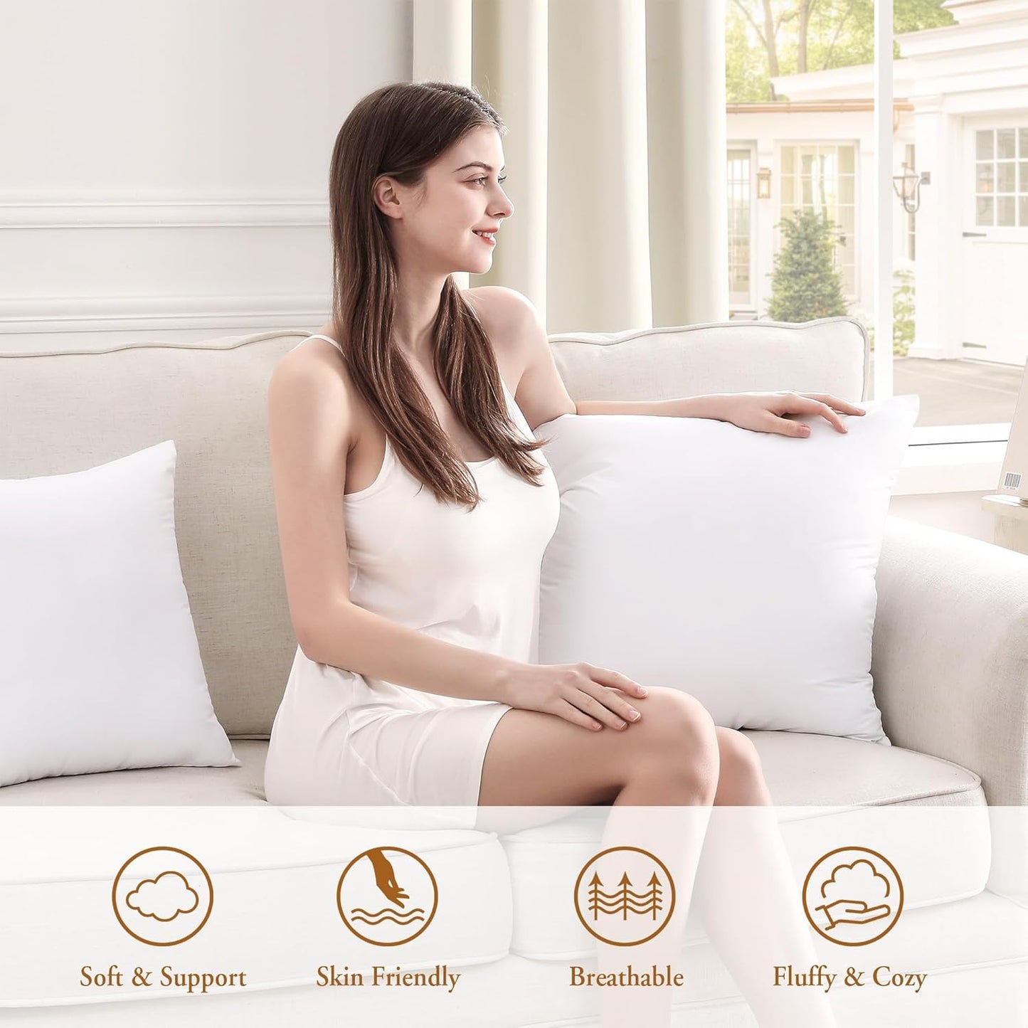 Puredown® Pillow Inserts - Fluffy Plush Down Alternative Square Sham Stuffers | Set of 2, 18x18 Inches
