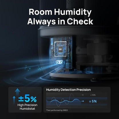 DREO 6L Top Fill Humidifier - Quiet 28 dB Cool Mist for Large Rooms | 60H Runtime, Easy to Clean, Night Light