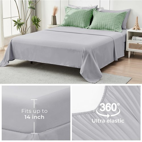 HYMOKEGE Sage Green/Light Grey King Size Comforter Set Seersucker 7 Pieces, All Season Luxury Bed in a Bag for Bedroom, Bedding Set with Comforter, Sheets, Pillowcases & Shams
