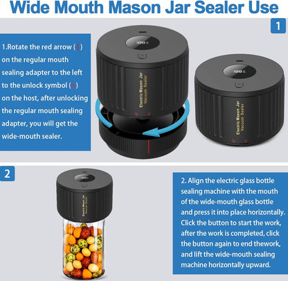 Skiennix Electric Mason Jar Vacuum Sealer Kit - 48-Piece Set with Lids & Rings for Regular Mouth Jars