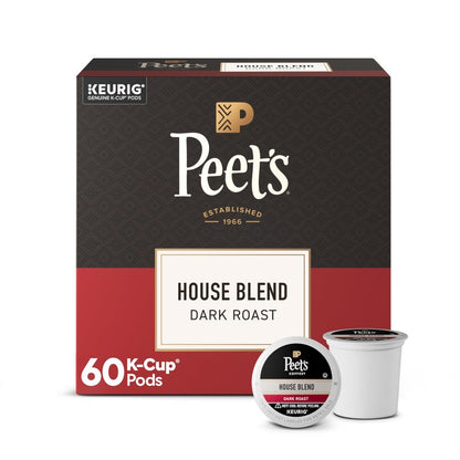 Peet's Coffee, Dark Roast Keurig K-Cup Pods, 100% Arabica Coffee - House Blend 60 Count (6 Boxes of 10 K-Cup Pods)