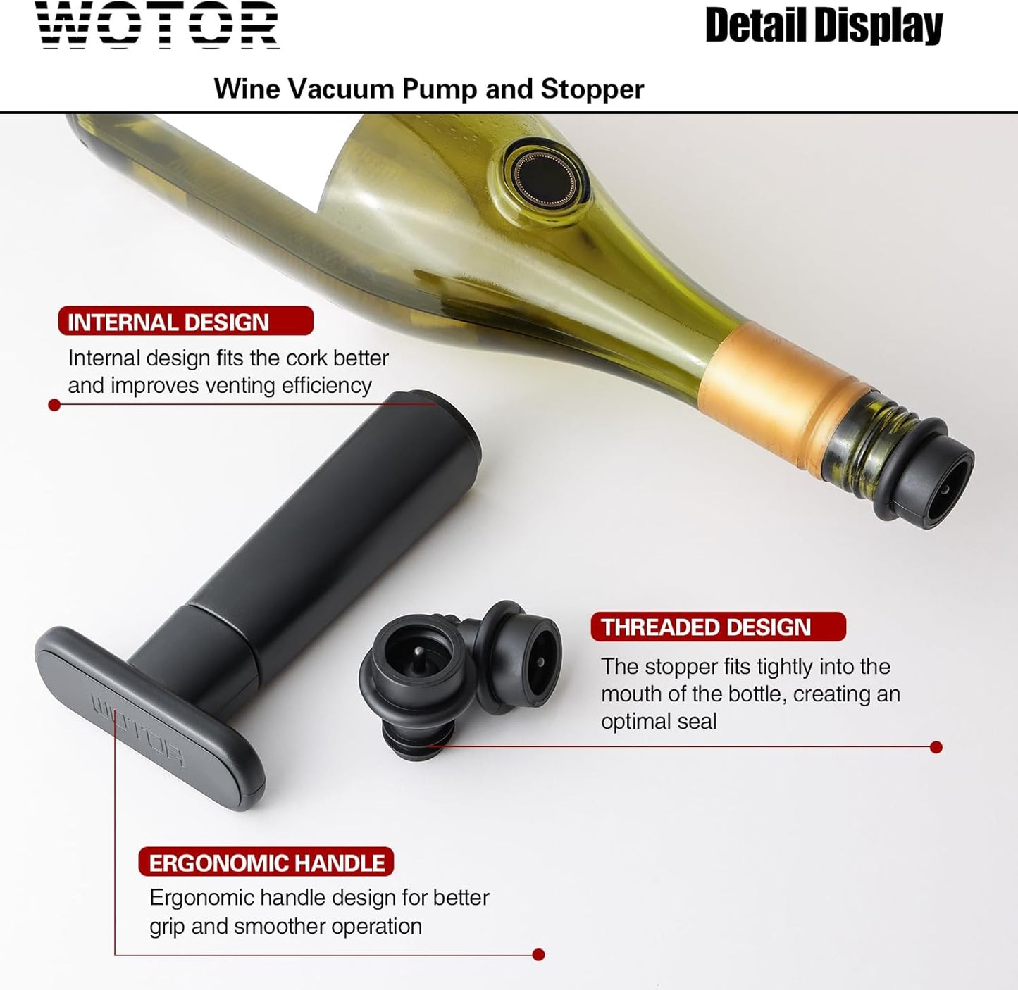 WOTOR Wine Saver Vacuum Pump with 20 Stoppers, Reusable Bottle Sealer Keeps Wine Fresh