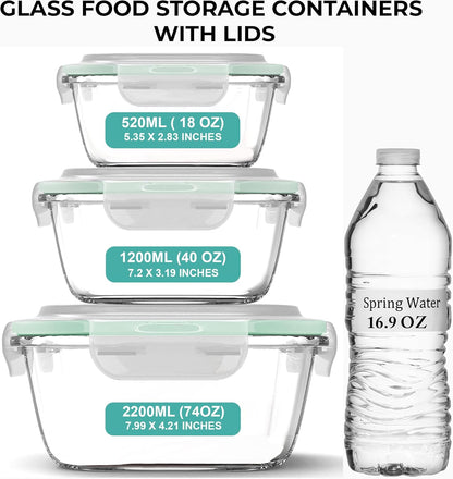 Razab Glass Food Storage Containers Set - 6 PC Airtight Kitchen Meal Prep Containers | 74, 40 & 18 oz