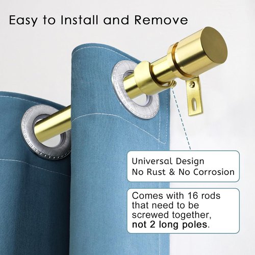 Byondeth Curtain Rods - Adjustable 16 to 240 Inches | 1 Inch Diameter with Elegant Gold Aluminium Finials