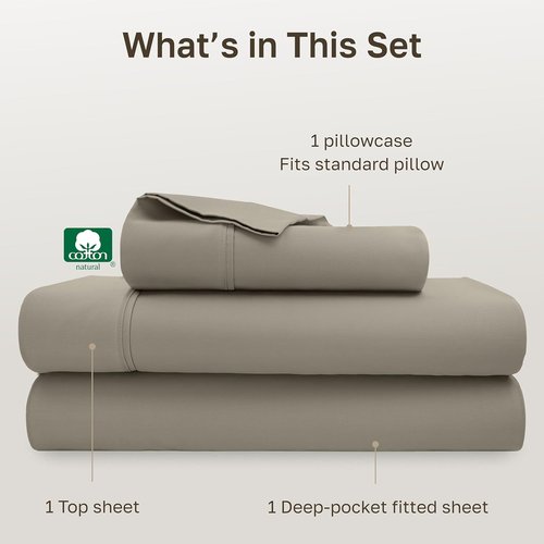 California Design Den 100% Cotton Twin Bed Sheets Set - 400 Thread Count, Silky Smooth Sateen, Taupe