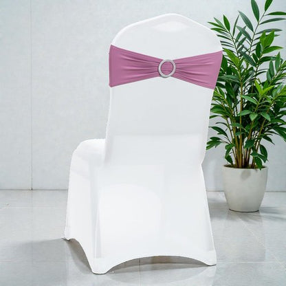 MDS Premium Stretch Spandex Chair Sashes - Pack of 75 Dusty Pink Covers with Buckle Slider for Weddings & Events