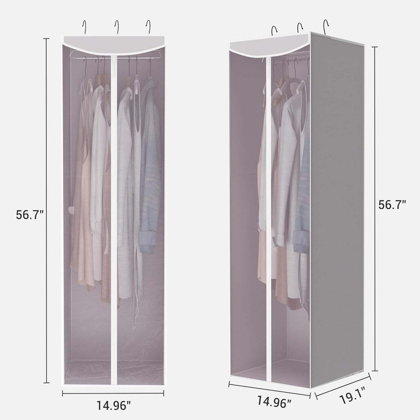 Storage Maniac Hanging Garment Bags - 2-Pack Long Clear Covers for Dresses & Suits | Grey