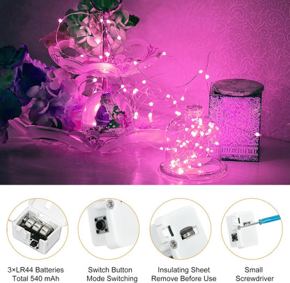 Btfarm Pink Fairy Lights - 6 Pack Battery Operated Twinkle String Lights | 7ft, 20 LED, Waterproof for Weddings & Decor